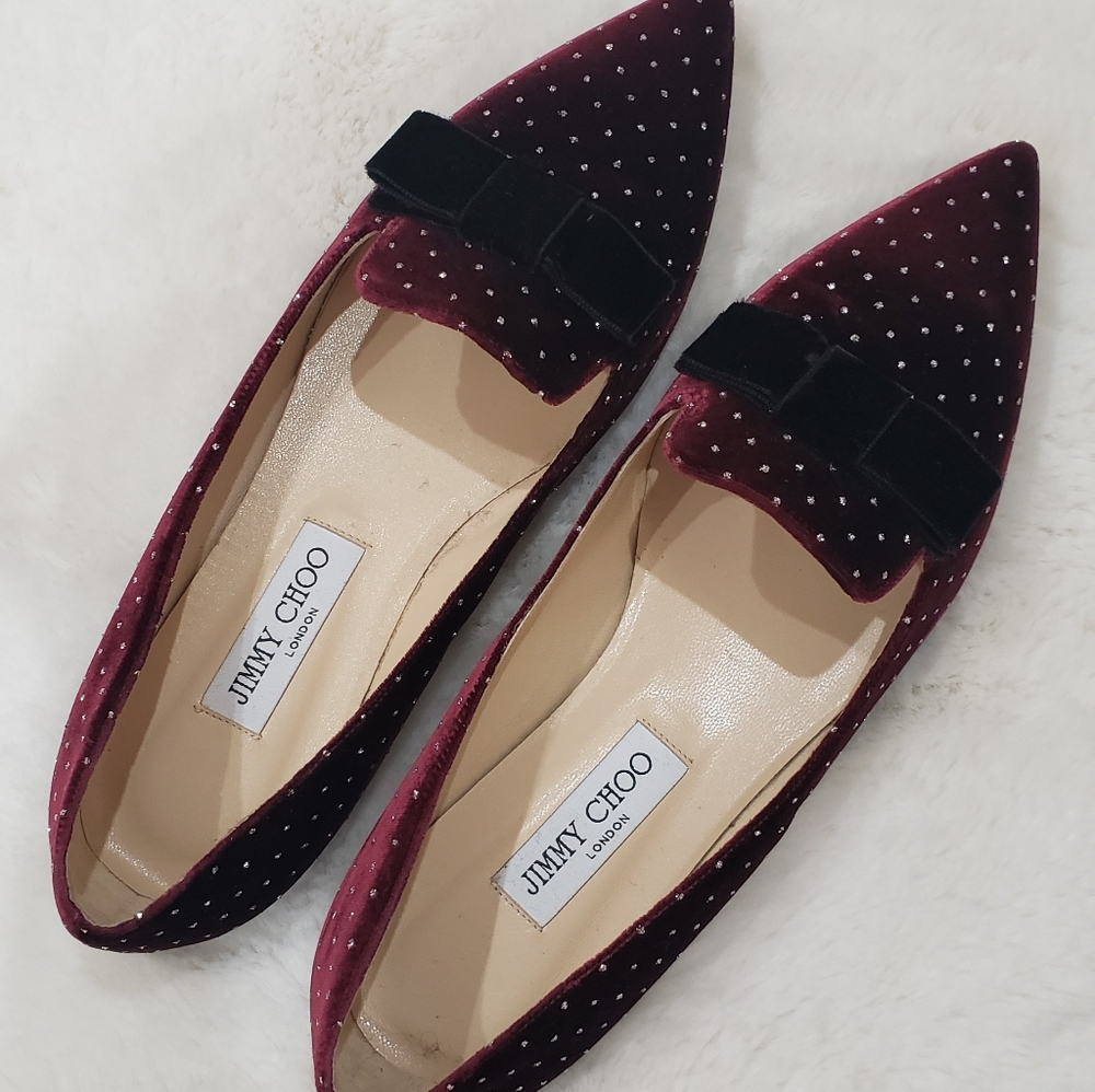 Jimmy Choo Velvet Studded Flats